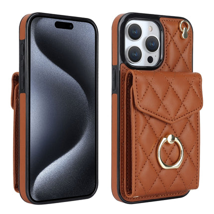 Rhombic Texture Card Bag Phone Case with Long Lanyard, For iPhone 15 Pro, For iPhone 15 Plus, For iPhone 15
