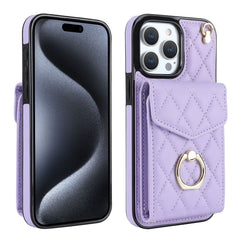 Rhombic Texture Card Bag Phone Case with Long Lanyard, For iPhone 15 Pro Max, For iPhone 14 Plus, For iPhone 14, For iPhone 15 Pro