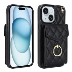 Rhombic Texture Card Bag Phone Case with Long Lanyard, For iPhone 16e, For iPhone 15 Pro Max, For iPhone 15 Pro, For iPhone 15 Plus
