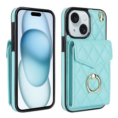 Rhombic Texture Card Bag Phone Case with Long Lanyard, For iPhone 16e, For iPhone 15 Pro Max, For iPhone 15 Pro, For iPhone 15 Plus