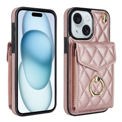 Rhombic Texture Card Bag Phone Case with Long Lanyard, For iPhone 16e, For iPhone 15 Pro Max, For iPhone 15 Pro, For iPhone 15 Plus