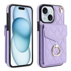 Rhombic Texture Card Bag Phone Case with Long Lanyard, For iPhone 16e, For iPhone 15 Pro Max, For iPhone 15 Pro, For iPhone 15 Plus