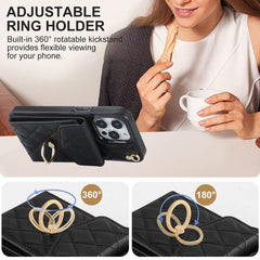 Rhombic Texture Card Bag Phone Case with Long Lanyard, For iPhone 15, For iPhone 14 Plus, For iPhone 14, For iPhone 14 Pro
