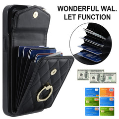 Rhombic Texture Card Bag Phone Case with Long Lanyard, For iPhone 15, For iPhone 14 Plus, For iPhone 14, For iPhone 14 Pro