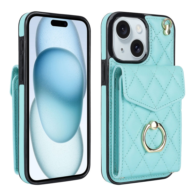 Rhombic Texture Card Bag Phone Case with Long Lanyard