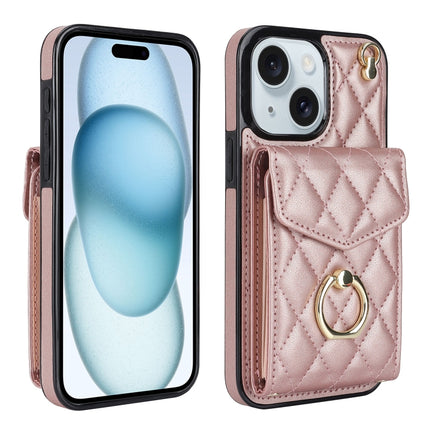 Rhombic Texture Card Bag Phone Case with Long Lanyard, For iPhone 15 Pro, For iPhone 15 Plus, For iPhone 15