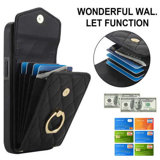 Rhombic Texture Card Bag Phone Case with Long Lanyard, For iPhone 16e, For iPhone 15 Pro Max, For iPhone 15 Pro, For iPhone 15 Plus