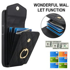 Rhombic Texture Card Bag Phone Case with Long Lanyard, For iPhone 16e, For iPhone 15 Pro Max, For iPhone 15 Pro, For iPhone 15 Plus