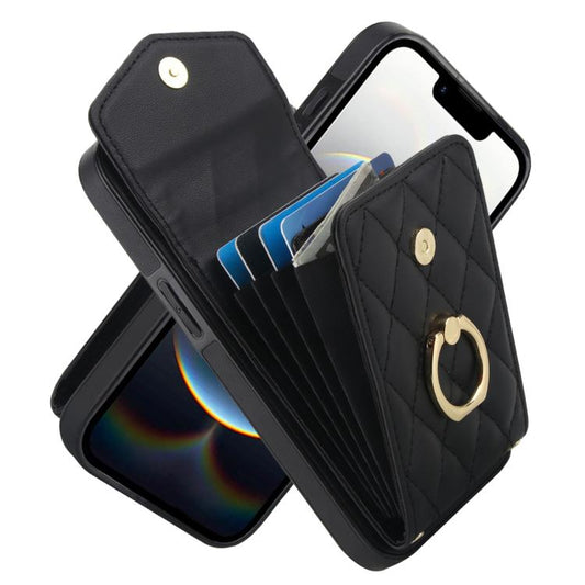Rhombic Texture Card Bag Phone Case with Long Lanyard, For iPhone 16e, For iPhone 15 Pro Max, For iPhone 15 Pro, For iPhone 15 Plus
