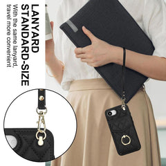 Rhombic Texture Card Bag Phone Case with Long Lanyard, For iPhone 16e, For iPhone 15 Pro Max, For iPhone 15 Pro, For iPhone 15 Plus