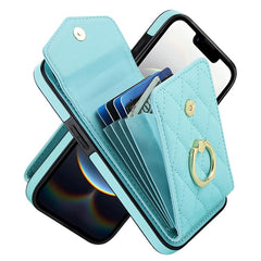 Rhombic Texture Card Bag Phone Case with Long Lanyard, For iPhone 16e, For iPhone 15 Pro Max, For iPhone 15 Pro, For iPhone 15 Plus