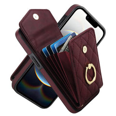 Rhombic Texture Card Bag Phone Case with Long Lanyard, For iPhone 16e, For iPhone 15 Pro Max, For iPhone 15 Pro, For iPhone 15 Plus