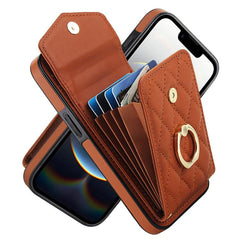 Rhombic Texture Card Bag Phone Case with Long Lanyard, For iPhone 16e, For iPhone 15 Pro Max, For iPhone 15 Pro, For iPhone 15 Plus
