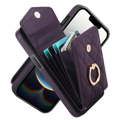 Rhombic Texture Card Bag Phone Case with Long Lanyard, For iPhone 16e, For iPhone 15 Pro Max, For iPhone 15 Pro, For iPhone 15 Plus