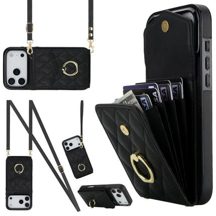 Rhombic Texture Card Bag Phone Case with Long Lanyard, For iPhone 17e / 16e, For iPhone 17 Pro Max, For iPhone 17 Pro