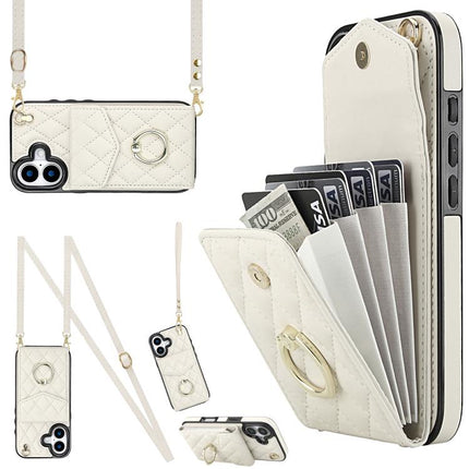 Rhombic Texture Card Bag Phone Case with Long Lanyard, For iPhone 17, For iPhone Air, For iPhone 15 Pro Max