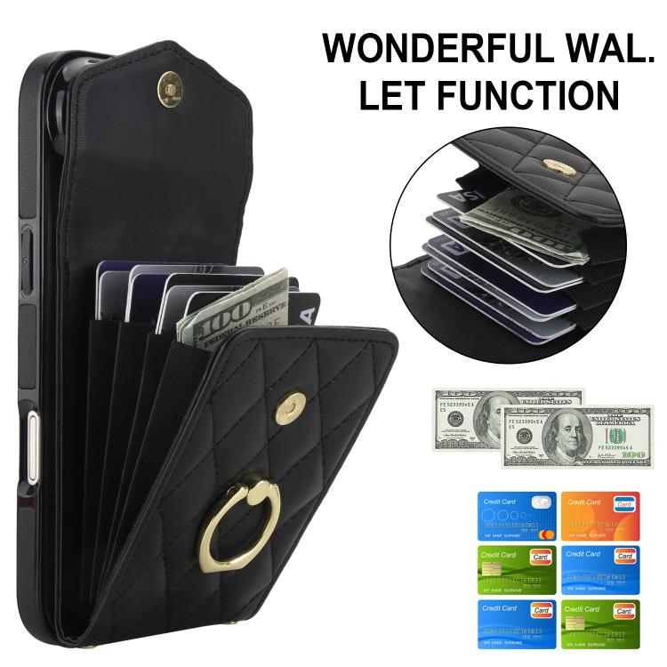 Rhombic Texture Card Bag Phone Case with Long Lanyard