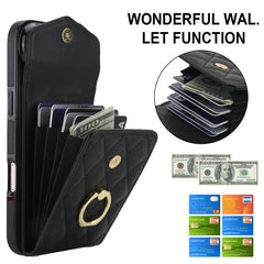 Rhombic Texture Card Bag Phone Case with Long Lanyard