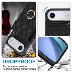Rhombic Texture Card Bag Phone Case with Long Lanyard