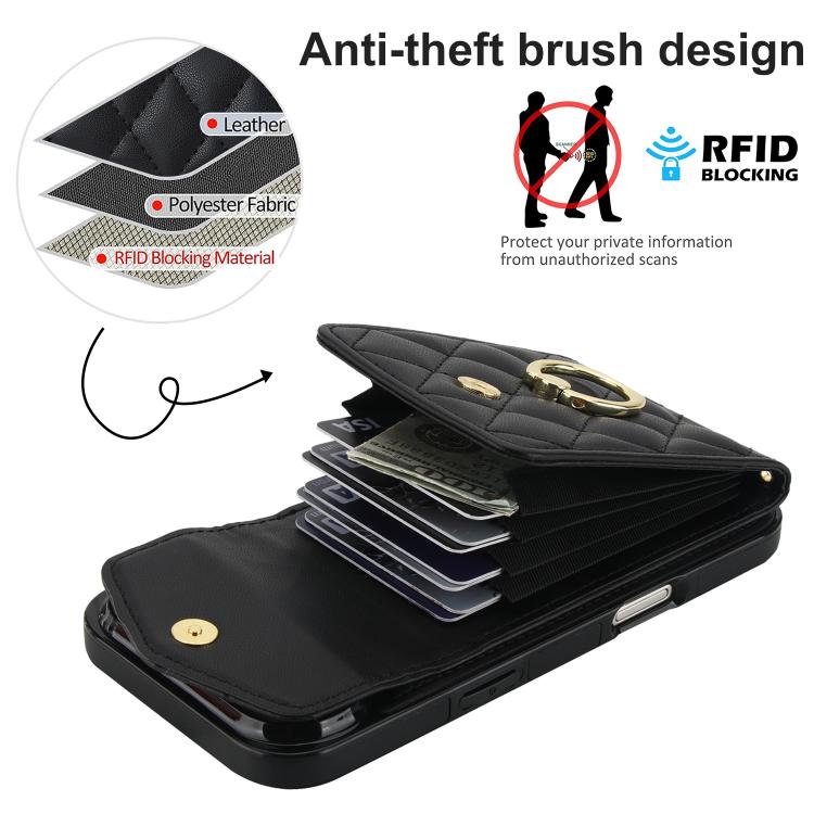 Rhombic Texture Card Bag Phone Case with Long Lanyard