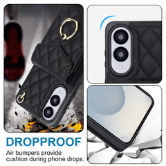 Rhombic Texture Card Bag Phone Case with Long Lanyard