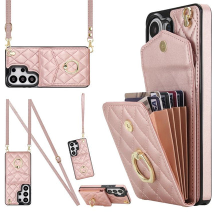 Rhombic Texture Card Bag Phone Case with Long Lanyard, For Samsung Galaxy S26+ 5G, For Samsung Galaxy S26 Ultra 5G, For Samsung Galaxy S26 5G