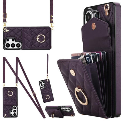 Rhombic Texture Card Bag Phone Case with Long Lanyard, For Samsung Galaxy S26+ 5G, For Samsung Galaxy S26 Ultra 5G, For Samsung Galaxy S26 5G