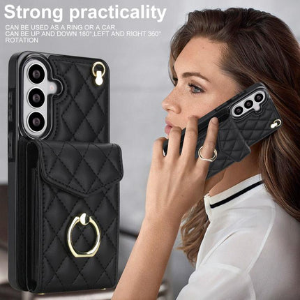 Rhombic Texture Card Bag Phone Case with Long Lanyard, For Samsung Galaxy S26+ 5G, For Samsung Galaxy S26 Ultra 5G, For Samsung Galaxy S26 5G