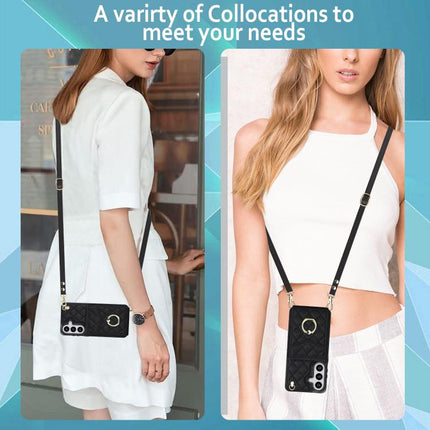 Rhombic Texture Card Bag Phone Case with Long Lanyard, For Samsung Galaxy S26+ 5G, For Samsung Galaxy S26 Ultra 5G, For Samsung Galaxy S26 5G