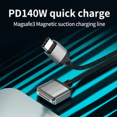 140W Type-C to Magsafe 3 Magnetic Charging Cable, Silver, Blue