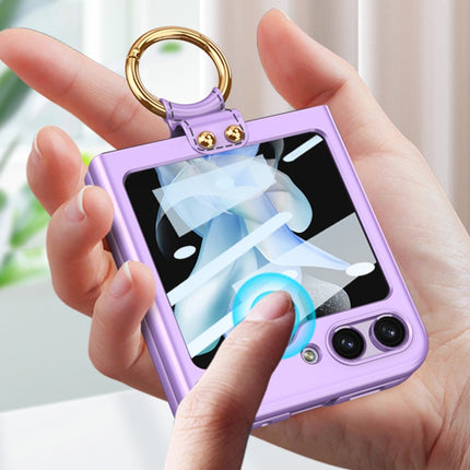 GKK Ultra-thin PC Full Coverage Phone Case with Ring Holder / Tempered Film, For Samsung Galaxy Z Flip5
