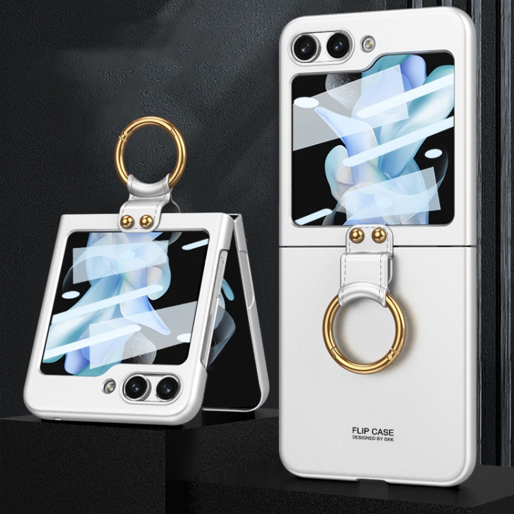 GKK Ultra-thin PC Full Coverage Phone Case with Ring Holder / Tempered Film, For Samsung Galaxy Z Flip5