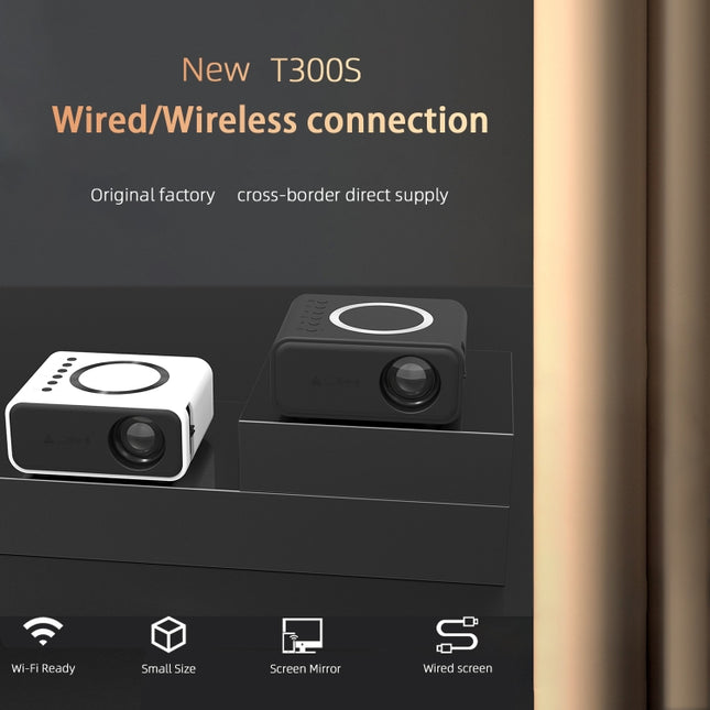 T300S 320x240 24ANSI Lumens Mini LCD Projector Supports Wired & Wireless Same Screen, US Plug, EU Plug, UK Plug, AU Plug