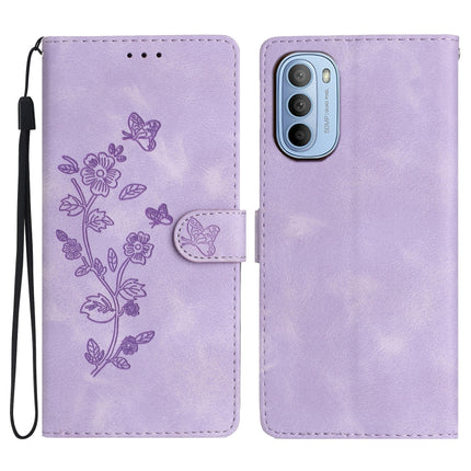 Flower Butterfly Embossing Pattern Leather Phone Case, For Motorola Moto G42, For Motorola Moto G62 5G, For Motorola Moto E32, For Motorola Moto G52