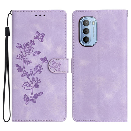 Flower Butterfly Embossing Pattern Leather Phone Case, For Motorola Moto G42, For Motorola Moto G62 5G, For Motorola Moto E32, For Motorola Moto G52