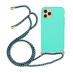 Wheat Straw Material + TPU Phone Case with Lanyard, For iPhone 15 Pro Max, For iPhone 15 Pro, For iPhone 15 Plus, For iPhone 15