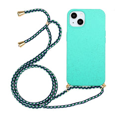 Wheat Straw Material + TPU Phone Case with Lanyard, For iPhone 15 Pro Max, For iPhone 15 Pro, For iPhone 15 Plus, For iPhone 15