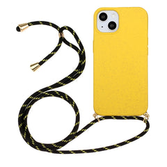 Wheat Straw Material + TPU Phone Case with Lanyard, For iPhone 15 Pro Max, For iPhone 15 Pro, For iPhone 15 Plus, For iPhone 15