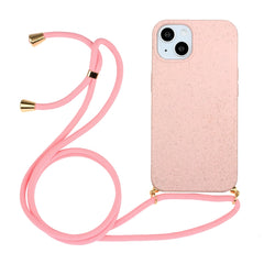 Wheat Straw Material + TPU Phone Case with Lanyard, For iPhone 15 Pro Max, For iPhone 15 Pro, For iPhone 15 Plus, For iPhone 15