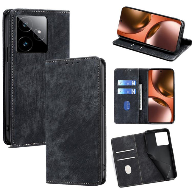 RFID Anti-theft Brush Magnetic Leather Phone Case, For Realme GT 7 5G Global, For Realme 14 5G Global, For Realme P3 Ultra 5G, For Realme P3 Pro 5G Global