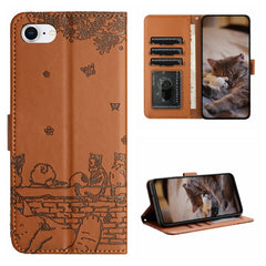 Cat Embossing Pattern Leather Phone Case with Lanyard, For iPhone 14 Pro Max, For iPhone 7 / 8 / SE 2020 / SE 2022, For iPhone 13 Pro Max, For iPhone 13 Pro, For iPhone 13, For iPhone 13 mini