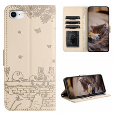 Cat Embossing Pattern Leather Phone Case with Lanyard, For iPhone 14 Pro Max, For iPhone 7 / 8 / SE 2020 / SE 2022, For iPhone 13 Pro Max, For iPhone 13 Pro, For iPhone 13, For iPhone 13 mini