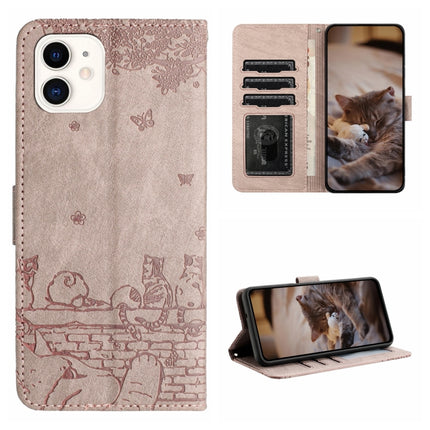 Cat Embossing Pattern Leather Phone Case with Lanyard