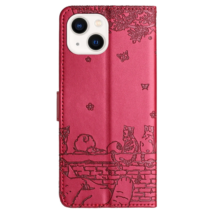 Cat Embossing Pattern Leather Phone Case with Lanyard, For iPhone 13, For iPhone 13 mini, For iPhone 12, For iPhone 12 Pro Max