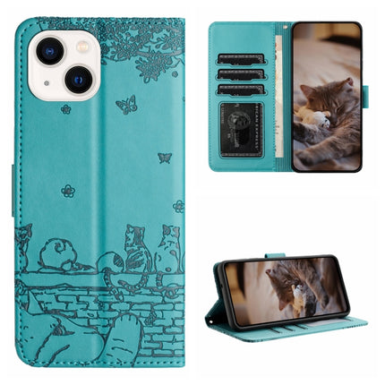 Cat Embossing Pattern Leather Phone Case with Lanyard, For iPhone 13, For iPhone 13 mini, For iPhone 12, For iPhone 12 Pro Max