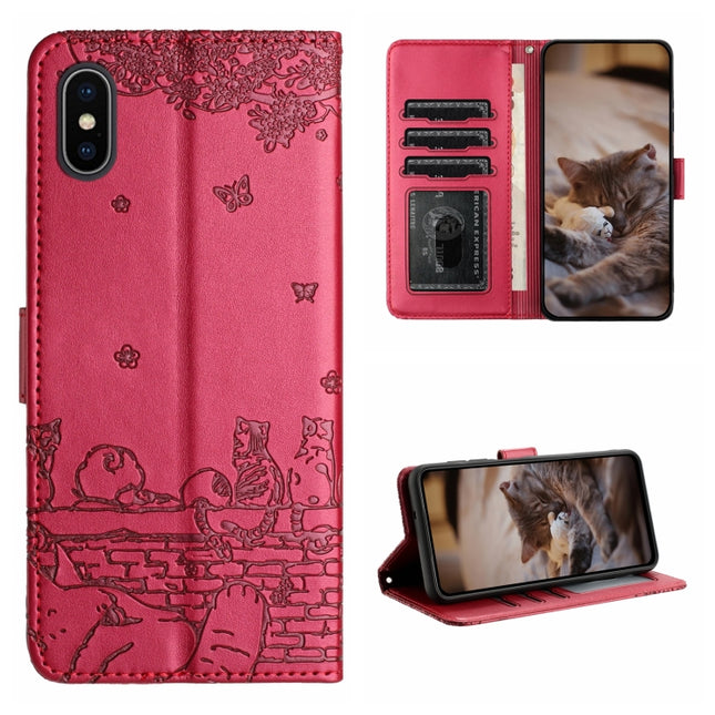 Cat Embossing Pattern Leather Phone Case with Lanyard