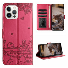 Cat Embossing Pattern Leather Phone Case with Lanyard, For iPhone 15 Pro, For iPhone 15 Plus, For iPhone 15, For iPhone 14 Plus, For iPhone 14, For iPhone 14 Pro