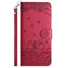 Cat Embossing Pattern Leather Phone Case with Lanyard, iPhone 16e, For iPhone 15 Pro Max, For iPhone 15 Pro, For iPhone 15 Plus
