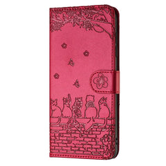 Cat Embossing Pattern Leather Phone Case with Lanyard, iPhone 16e, For iPhone 15 Pro Max, For iPhone 15 Pro, For iPhone 15 Plus