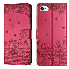 Cat Embossing Pattern Leather Phone Case with Lanyard, iPhone 16e, For iPhone 15 Pro Max, For iPhone 15 Pro, For iPhone 15 Plus